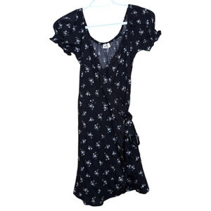 NWT Hollister Co. Navy Floral Print Flowy Cap Sleeve Wrap Mini Dress Women XS